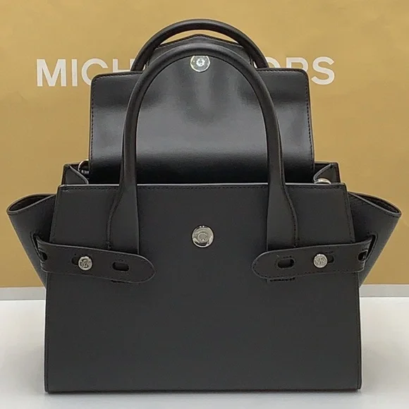 MICHAEL KORS Carmen Medium Flap Saffiano Leather Belted Satchel Black color - Picture 1 of 16